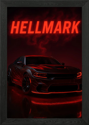 Hellmark Car Red Neon Framed Wall Art Poster Canvas Print Picture
