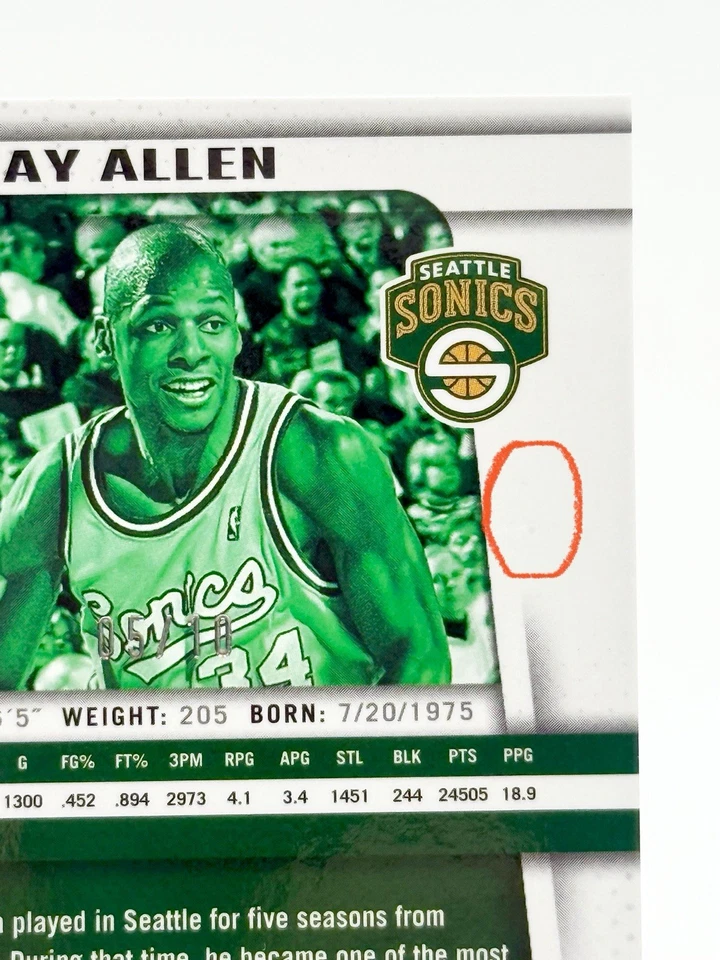 2024-25 Panini Prizm Deca RAY ALLEN Assinaturas OURO VERDADEIRO Auto SONICS #/10 J15 - Imagem 4 de 4