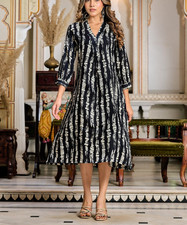 Plus Size Women Black Stripes Rayon Designer Kurta Gown Long Ethnic Traditional