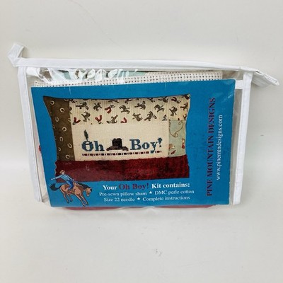 OH BOY! Pine Mountain Designs Pillow Cross Stitch Kit 1415 Sandra Workman 2006