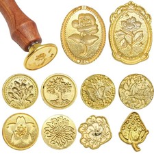 Wax Seal Stamp Set, 10 Pcs Wax Envelope Seal Stamp Kit with a Wooden Handle f...