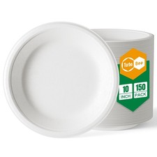 10 Inch Paper Plates Compostable White, Heavy Duty Disposable for Party BBQ