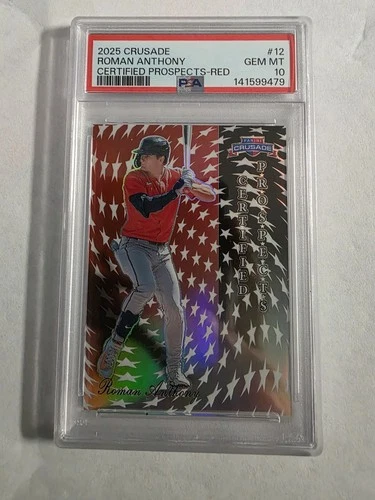 2025 Panini Crusade Roman Anthony #12 Certified Prospects Red 05/25, PSA 10
