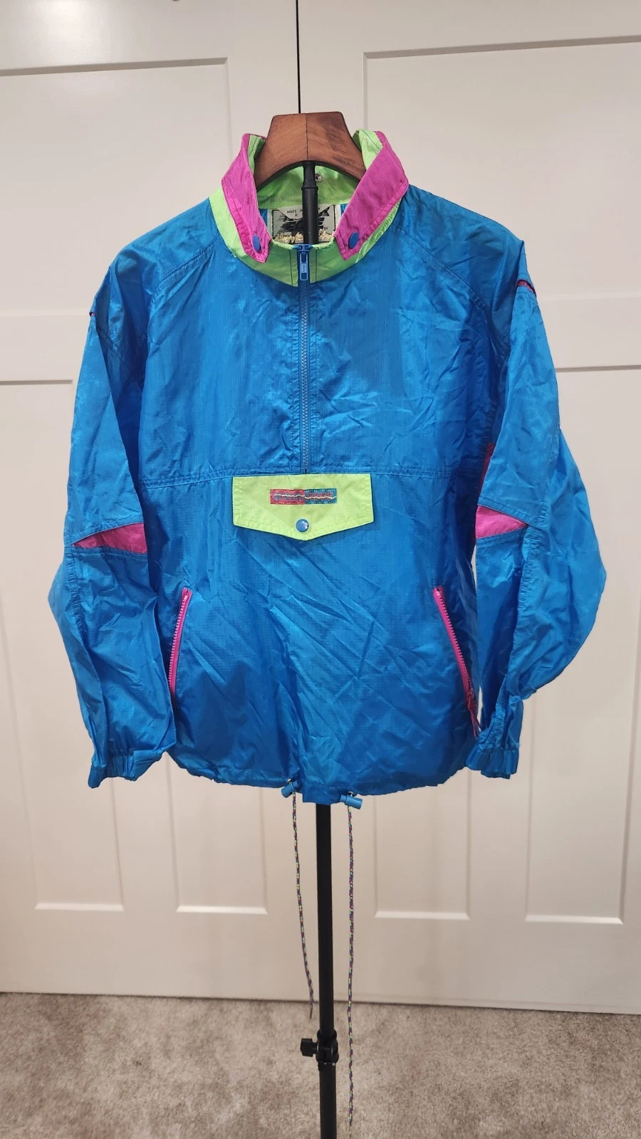 Vintage 90s Neon Colorblock Windbreaker Pullover Jacket Rivers Edge Small - product detail image 2