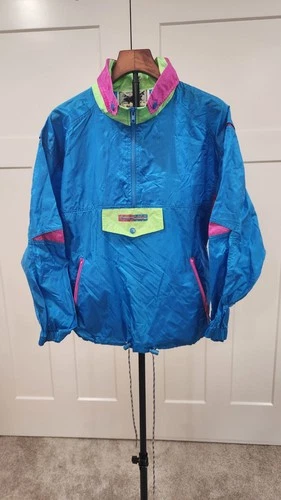 Vintage 90s Neon Colorblock Windbreaker Pullover Jacket Rivers Edge Small image 2