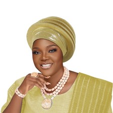 African Women Rhinestone Auto Gele Headtie Wedding Cap Nigerian Headwear Wrap