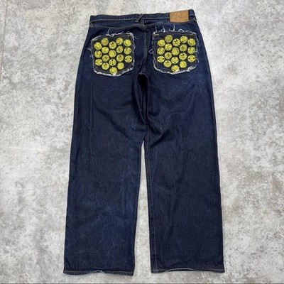 RMC jeans Mens 38x32 Red monkey Wide Leg Selvedge Denim Embroidered Pockets Rare