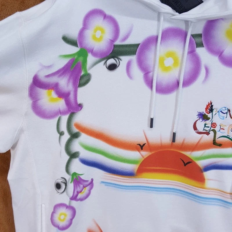 OPENING CEREMONY Big Hi Hoodie Large White Airbrush Koi Fish Floral Sunrise $520 - Image 2 of 4