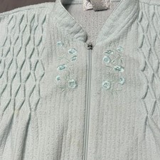 Vintage Miss Elaine Light Blue Robe Full Zip Pockets Embroidered Flowers READ