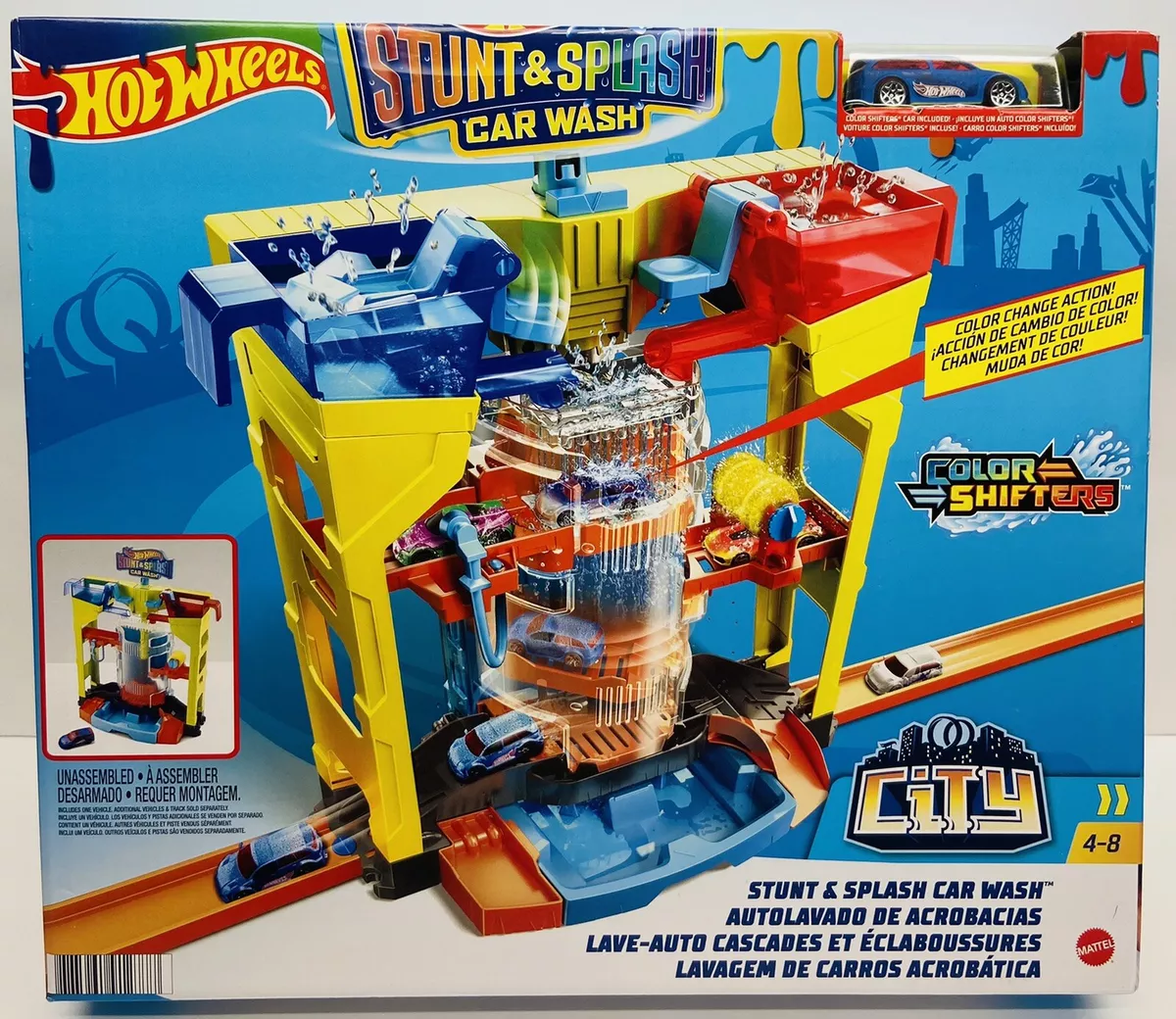 Hot Wheels City Stunt Splash Car Wash Playset w Color Changing 1 64 Scale Car