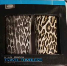 Living Solutions 2pk 16 oz Double Wall Black/Leopard  (LOC TUB L-36)