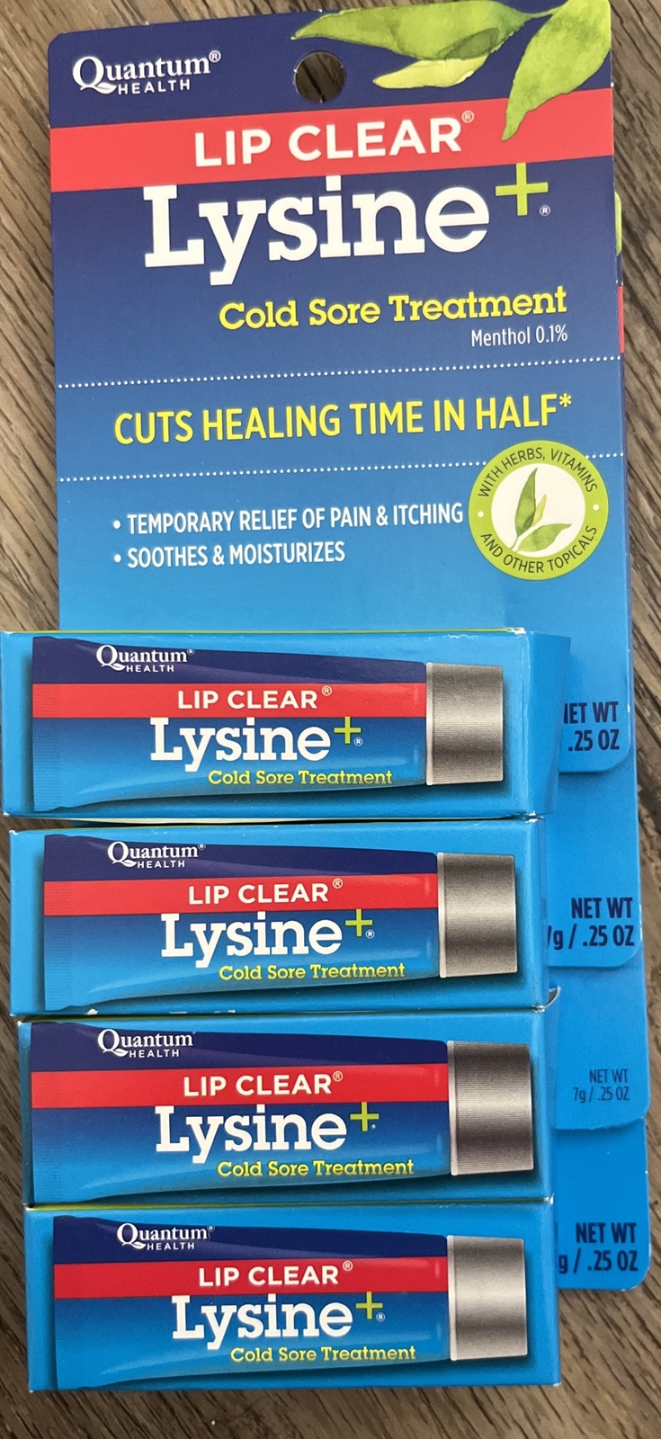 4 Pack Lysine + LIP CLEAR Cold Sore Treatment Quantum HEALTH 0.25 oz