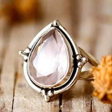 Rose Quartz Solid 925 Sterling Silver Beautiful Handmade Ring, All Size M1422