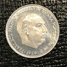 HIGH GRADE BU 1959 SPAIN  10 CENTIMOS COIN-OBVERSE CAMEO EFFECT-DEC133