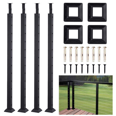 4X Cable Railing Post Deck Railing 42''x1.5''x1.5'' Black Post w/ Pre-Drilled Holes