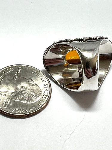 Vintage Bali Suarte ring size 6 Honey brown Amber 925 Sterling silver - Picture 6 of 11