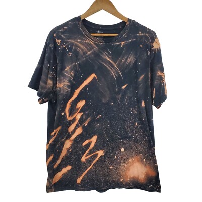 Bleached Reverse Tye-Dye T-Shirt Size XL Black Orange Unisex Grunge  Streetwear