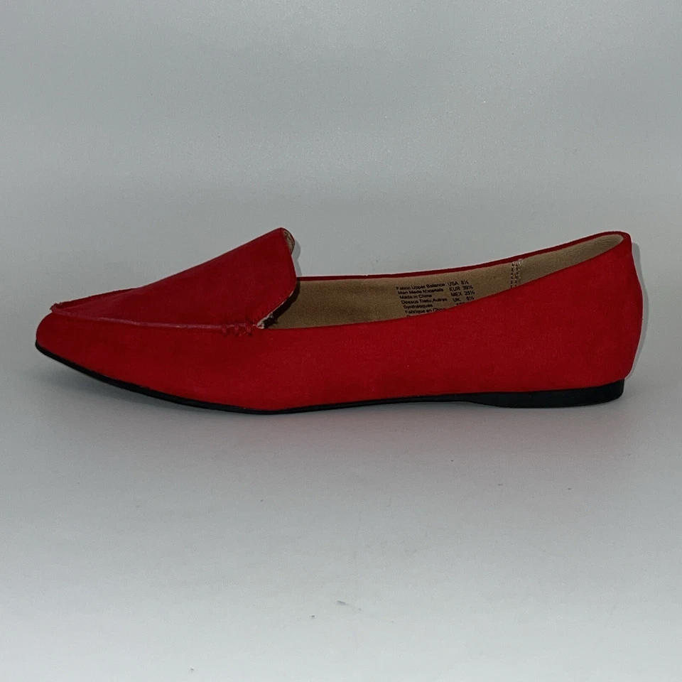 BRASH  Ballet FLATS Shoes Cherry RED Pointy Toe Faux Suede Fabric Sz 8.5 - Image 2 of 4