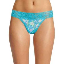 No Boundaries Women's Micro Lace Thong Panties Size 3XL Neptune Blue Floral