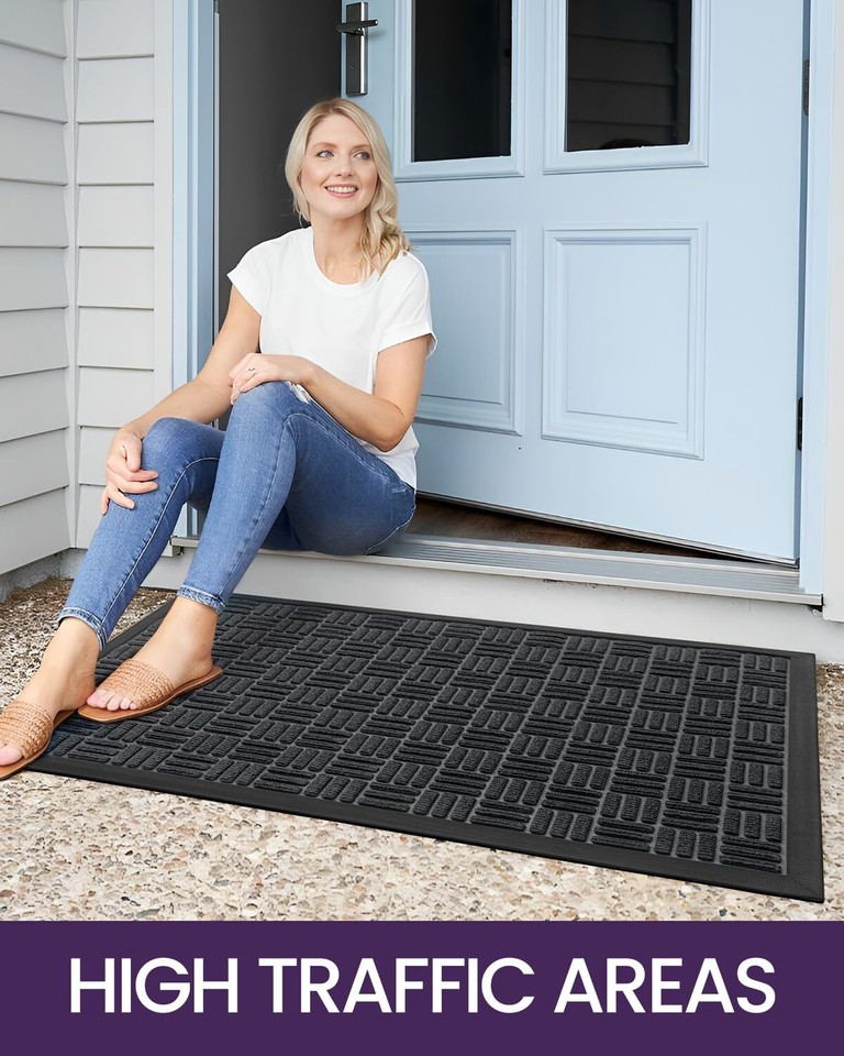 Front Door Mat Outside Entrance AllSeason Heavy Duty Rubber Indoor
