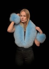 Saga Furs Soft Blue Arctic Fox Fur Collar Scarf Boa Shawl  Cuffs Warmers