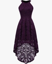 Purple Hi-Low Cocktail Dress with Floral Lace Size Medium
