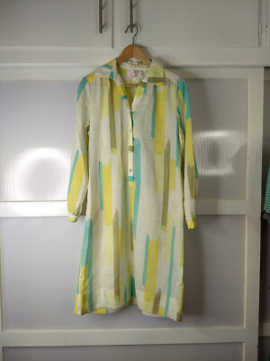 Dimonelli Striped Long Sleeve Collared Dress Size Vintage 12 Retro Yellow White