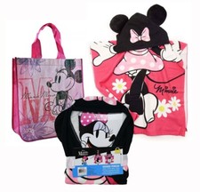 DISNEY Minnie Mouse Kids Hooded Poncho Bath Pool Beach Towel  Reusable Tote Bag