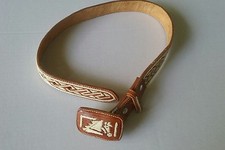 Kid s Boys Belt Steer Buckle Brown Leather,White Embroiderey Hand Made Mexico