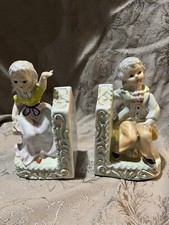 Vintage WALES Ceramic Bookends Made in Japan Children, Boy And Girl, Victorian