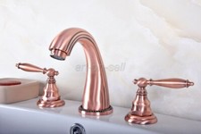 Antique Red Copper Widespread 3 Hole Basin Faucet Bathroom Tub Sink Mixer Taps