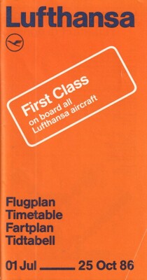 Lufthansa timetable 1986/07/01 edition for Scandinavia