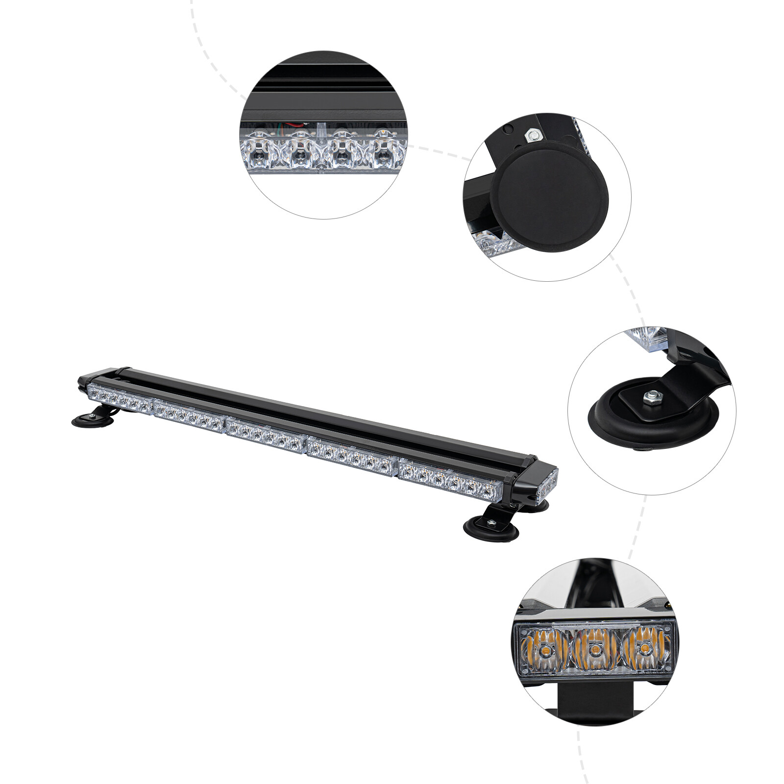 66 LED Emergency Light Bar Rooftop Double Side Strobe Warning Light Amber 12V