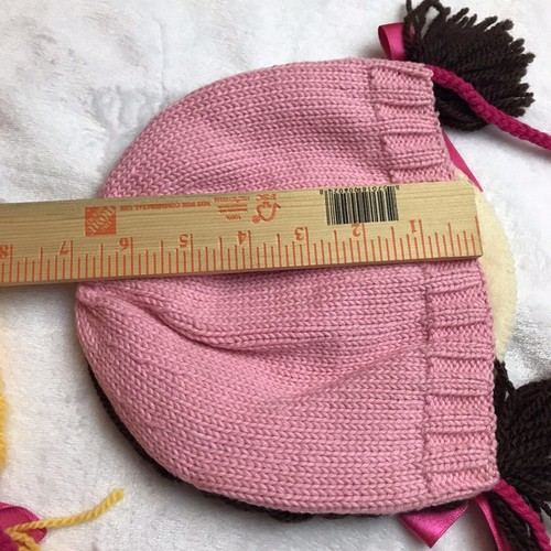 Children's Beanie Skull Cap Crochet Knitted Pink Blonde Brunette Hat Size 2T - Picture 9 of 9