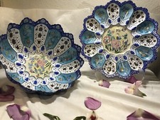 Persian Enamel (Minakari) On Copper Candy/ Nuts Bowl & Plate Set