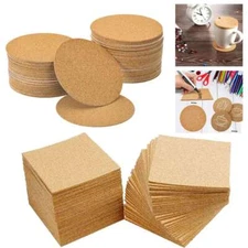 10-50x Self-Adhesive Cork Round/Square, 4 inch Cork Backing Sheets Cork Coasters