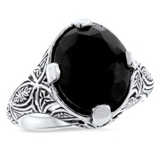 3.3 Ct BLACK AGATE DECO ANTIQUE STYLE 925 SOLID STERLING SILVER RING   1087z