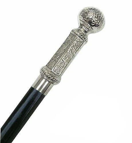 Silver Nickel Plated Cane Metal Ball Handle Walking Stick and Solid Rubber - Image 2 of 2