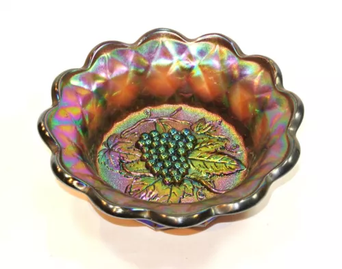 Vintage CARNIVAL GLASS Imperial Heavy Grape Bowl 6 1/2 inches