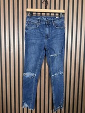 Free People Jeans 27 Womens Blue Ankle Slim Straight Distressed High Rise Frayed