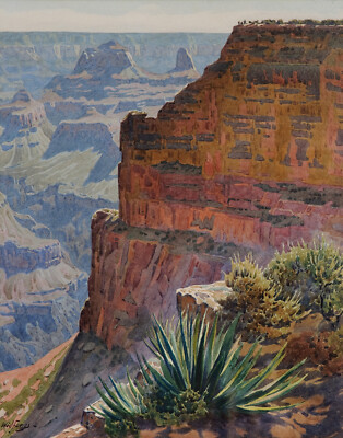 Gunnar Widforss - Grand Canyon View with Cactus (1924) - 17''x22'' Fine Art Print