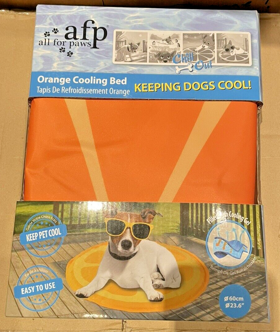 Dog Puppy Pet  Cooling Mat Non Toxic Gel - Orange Design 60cm Round Heat Relief