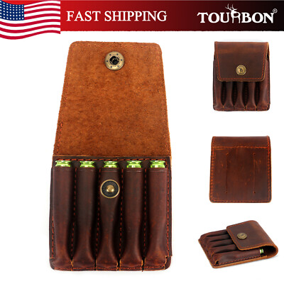TOURBON Leather Rifle Ammo Belt Pouch Hunting Cartridges Bullets Wallet Gift US