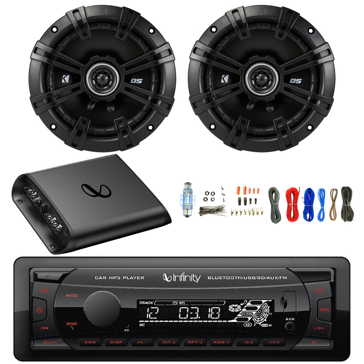 Infinity Single DIN Bluetooth MP3 Receiver, 2x 240W Speakers