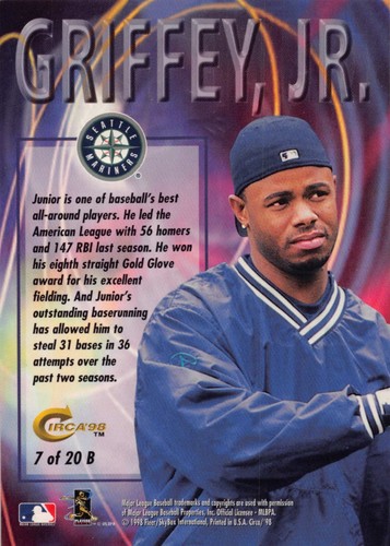 KEN GRIFFEY JR 1998 CIRCA THUNDER BOSS CARD 7 OF 20 MARINERS - Picture 2 of 2