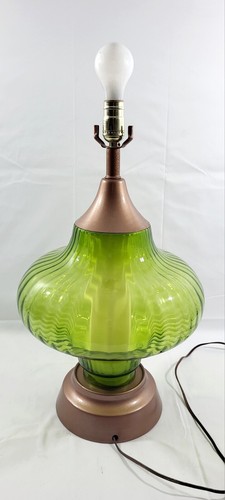 VTG MCM 1970's Table Lamp Green Glass Globe 3-Way Night Light Base 14" Diameter - Picture 8 of 12