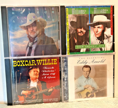 4 CD Country Lot; W. Nelson, e. Arnold, B. Willie & Hank Williams Sr. & Jr.