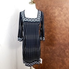 White House Black Market Dress Size S Black White Polka Dot Square Neck Circles