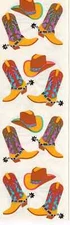 Mrs Grossman Stickers Strip ~ Pink / Teal Cowboy Cowgirl Boots Hats