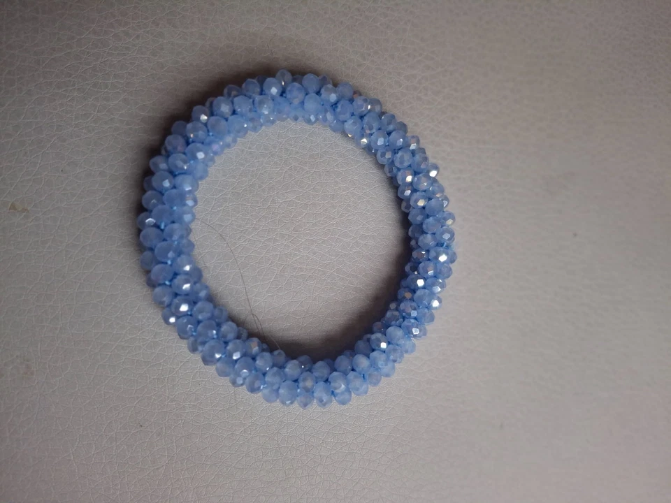 Armband Haargummi Armreif Perlen glitzer Boho Armbänder hellblau - Bild 2 von 2